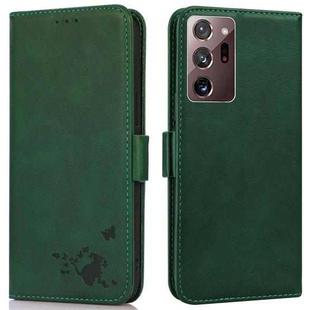 For Samsung Galaxy Note20 Ultra 5G/4G Embossed Cat Butterflies Pattern Horizontal Flip Leather Case with Card Slot & Holder & Wallet(Green)