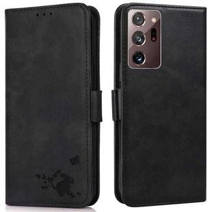 For Samsung Galaxy Note20 Ultra 5G/4G Embossed Cat Butterflies Pattern Horizontal Flip Leather Case with Card Slot & Holder & Wallet(Black)