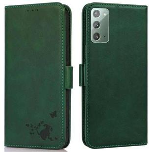 For Samsung Galaxy Note20 5G / 4G Embossed Cat Butterflies Pattern Horizontal Flip Leather Case with Card Slot & Holder & Wallet(Green)