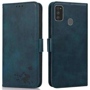 For Samsung Galaxy M21 / M30s Embossed Cat Butterflies Pattern Horizontal Flip Leather Case with Card Slot & Holder & Wallet(Blue)