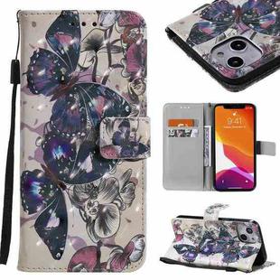 For iPhone 13 3D Painted Pattern Horizontal Flip Leather Case with Holder & Card Slots & Wallet(Black Butterfly)