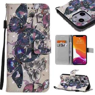 For iPhone 13 mini 3D Painted Pattern Horizontal Flip Leather Case with Holder & Card Slots & Wallet (Black Butterfly)
