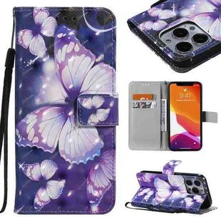 For iPhone 13 Pro 3D Painted Pattern Horizontal Flip Leather Case with Holder & Card Slots & Wallet (Purple Butterfly)