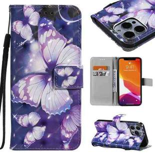 3D Painted Pattern Horizontal Flip Leather Case with Holder & Card Slots & Wallet For iPhone 13 Pro Max(Purple Butterfly)
