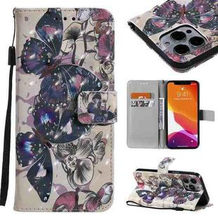 3D Painted Pattern Horizontal Flip Leather Case with Holder & Card Slots & Wallet For iPhone 13 Pro Max(Black Butterfly)