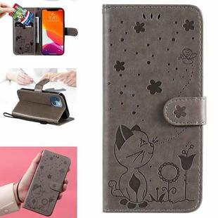 For iPhone 13 mini Cat Bee Embossing Pattern Shockproof Horizontal Flip Leather Case with Holder & Card Slots & Wallet (Grey)