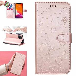 For iPhone 13 Cat Bee Embossing Pattern Shockproof Horizontal Flip Leather Case with Holder & Card Slots & Wallet(Rose Gold)
