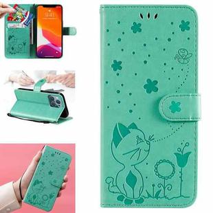 For iPhone 13 Pro Cat Bee Embossing Pattern Shockproof Horizontal Flip Leather Case with Holder & Card Slots & Wallet (Green)