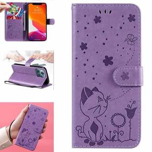 For iPhone 13 Pro Cat Bee Embossing Pattern Shockproof Horizontal Flip Leather Case with Holder & Card Slots & Wallet (Purple)