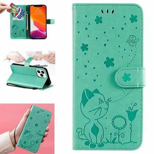 For iPhone 13 Pro Max Cat Bee Embossing Pattern Shockproof Horizontal Flip Leather Case with Holder & Card Slots & Wallet (Green)