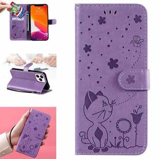 For iPhone 13 Pro Max Cat Bee Embossing Pattern Shockproof Horizontal Flip Leather Case with Holder & Card Slots & Wallet (Purple)