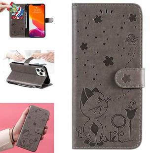 For iPhone 13 Pro Max Cat Bee Embossing Pattern Shockproof Horizontal Flip Leather Case with Holder & Card Slots & Wallet (Grey)