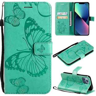 For iPhone 13 mini 3D Butterfly Embossed Pattern Horizontal Flip Leather Case with Holder & Card Slot & Wallet & Lanyard (Green)