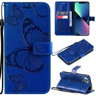 For iPhone 13 mini 3D Butterfly Embossed Pattern Horizontal Flip Leather Case with Holder & Card Slot & Wallet & Lanyard (Blue)