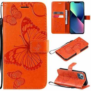 For iPhone 13 mini 3D Butterfly Embossed Pattern Horizontal Flip Leather Case with Holder & Card Slot & Wallet & Lanyard (Orange)