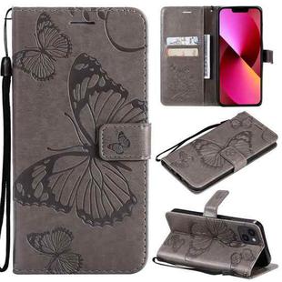 For iPhone 13 3D Butterfly Embossed Pattern Horizontal Flip Leather Case with Holder & Card Slot & Wallet & Lanyard(Grey)