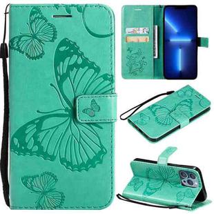 For iPhone 13 Pro Max 3D Butterfly Embossed Pattern Horizontal Flip Leather Case with Holder & Card Slot & Wallet & Lanyard (Green)