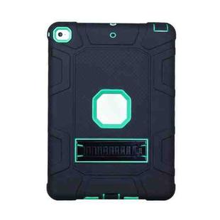 C5 Four Corners Shockproof Silicone + PC Protective Case with Holder For iPad 9.7 2018 / 2017(Black + Light Green)