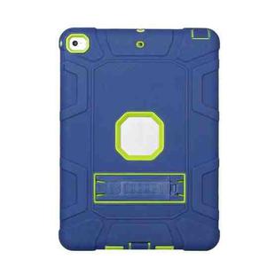 C5 Four Corners Shockproof Silicone + PC Protective Case with Holder For iPad 9.7 2018 / 2017(Navy Blue + Lemon Yellow)