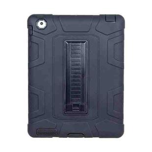 C5 Four Corners Shockproof Silicone + PC Protective Case with Holder For iPad 4 / 3 / 2(Black)