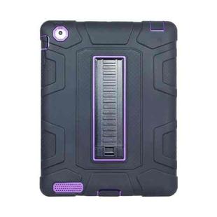 C5 Four Corners Shockproof Silicone + PC Protective Case with Holder For iPad 4 / 3 / 2(Black + Purple)