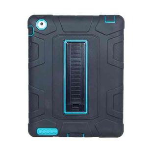 C5 Four Corners Shockproof Silicone + PC Protective Case with Holder For iPad 4 / 3 / 2(Black + Blue)