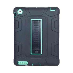 C5 Four Corners Shockproof Silicone + PC Protective Case with Holder For iPad 4 / 3 / 2(Black + Light Green)