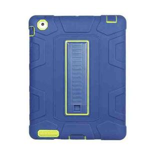 C5 Four Corners Shockproof Silicone + PC Protective Case with Holder For iPad 4 / 3 / 2(Navy Blue + Lemon Yellow)