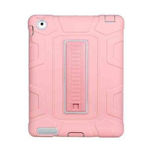 C5 Four Corners Shockproof Silicone + PC Protective Case with Holder For iPad 4 / 3 / 2(Rose Gold + Grey)