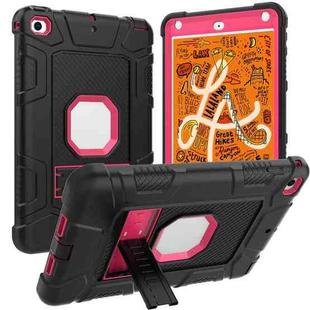 C5 Four Corners Shockproof Silicone + PC Protective Case with Holder For iPad mini 5 / 4(Black + Rose Red)