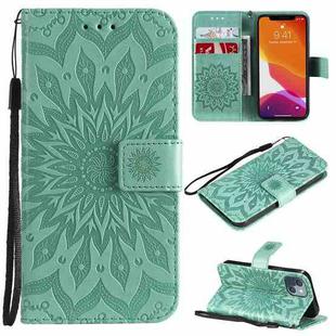 For iPhone 13 mini Pressed Printing Sunflower Pattern Horizontal Flip PU Leather Case Holder & Card Slots & Wallet & Lanyard (Green)