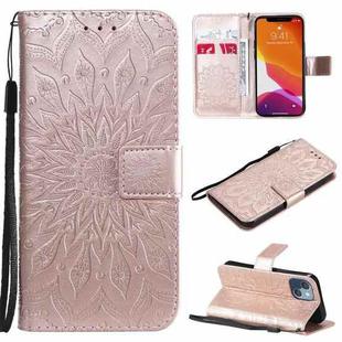 For iPhone 13 mini Pressed Printing Sunflower Pattern Horizontal Flip PU Leather Case Holder & Card Slots & Wallet & Lanyard (Rose Gold)