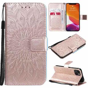For iPhone 13 Pressed Printing Sunflower Pattern Horizontal Flip PU Leather Case Holder & Card Slots & Wallet & Lanyard(Rose Gold)