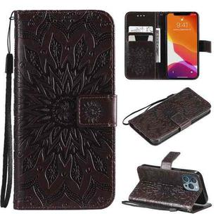 For iPhone 13 Pro Pressed Printing Sunflower Pattern Horizontal Flip PU Leather Case Holder & Card Slots & Wallet & Lanyard (Brown)