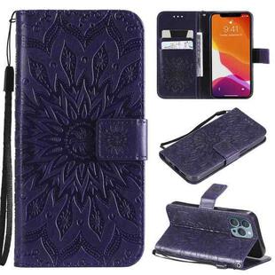 For iPhone 13 Pro Pressed Printing Sunflower Pattern Horizontal Flip PU Leather Case Holder & Card Slots & Wallet & Lanyard (Purple)