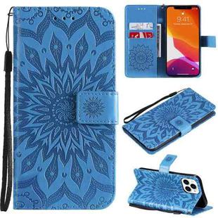 For iPhone 13 Pro Max Pressed Printing Sunflower Pattern Horizontal Flip PU Leather Case Holder & Card Slots & Wallet & Lanyard (Blue)