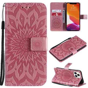 For iPhone 13 Pro Max Pressed Printing Sunflower Pattern Horizontal Flip PU Leather Case Holder & Card Slots & Wallet & Lanyard (Pink)