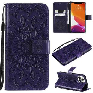 For iPhone 13 Pro Max Pressed Printing Sunflower Pattern Horizontal Flip PU Leather Case Holder & Card Slots & Wallet & Lanyard (Purple)