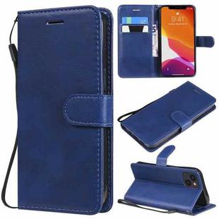 For iPhone 13 Pure Color Horizontal Flip Leather Case with Holder & Card Slots & Wallet & Lanyard(Blue)