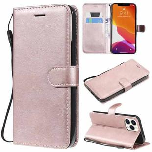 For iPhone 13 Pro Max Pure Color Horizontal Flip Leather Case with Holder & Card Slots & Wallet & Lanyard (Rose Gold)