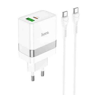 hoco N21 PD 30W Type-C / USB-C + QC 3.0 USB Mini Fast Charger with Type-C / USB-C to Type-C / USB-C Data Cable , EU Plug(White)