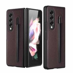 For Samsung Galaxy Z Fold3 5G Litchi Pattern Foldable Protective Case with Pen Slot(Coffee)
