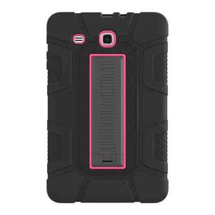 For Samsung Galaxy Tab E 9.6 T560 C5 Four Corners Shockproof Silicone + PC Protective Case with Holder(Black + Rose Red)