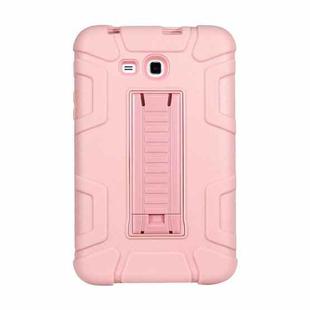 For Samsung Galaxy Tab E 7.0 T110 C5 Four Corners Shockproof Silicone + PC Protective Case with Holder(Rose Gold)