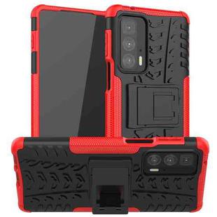 For Motorola Edge 20 Pro Tire Texture Shockproof TPU+PC Protective Case with Holder(Red)