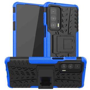 For Motorola Edge 20 Pro Tire Texture Shockproof TPU+PC Protective Case with Holder(Blue)