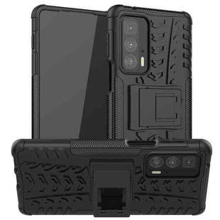 For Motorola Edge 20 Pro Tire Texture Shockproof TPU+PC Protective Case with Holder(Black)