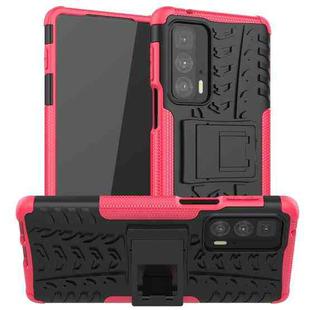 For Motorola Edge 20 Pro Tire Texture Shockproof TPU+PC Protective Case with Holder(Pink)