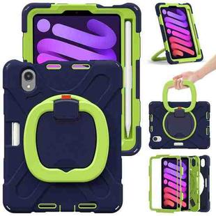 For iPad mini 6 Silicone + PC Protective Tablet Case with Holder & Shoulder Strap(Navy Blue + Lime)