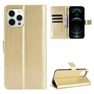 For iPhone 13 Crazy Horse Texture Horizontal Flip Leather Case with Holder & Card Slots & Lanyard(Gold)